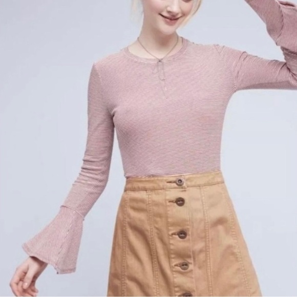 RO & DE By Anthropologie Red & White Striped Bell Sleeve Top Size M New With Tag - Picture 1 of 15